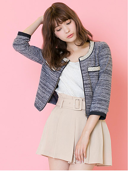 ノーカラーツイードジャケット+タンクトップSet