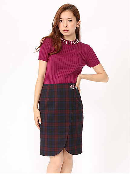 アシンメトリーチェックタイトスカート