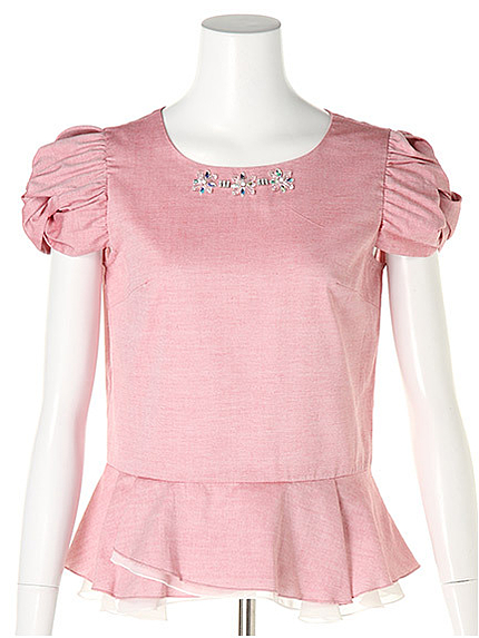 ツイスト袖シフォンぺプラムブラウス