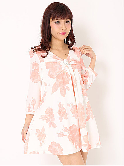 ビジューリングクロス花柄チュニック