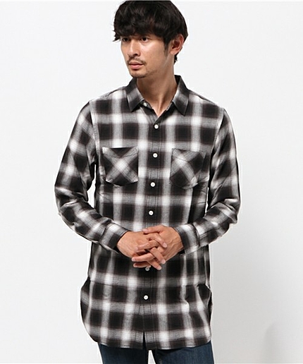 WEGO/レーヨンオンブレチェックロングシャツ