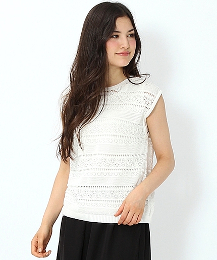 綿強撚透かしベストプルオーバー