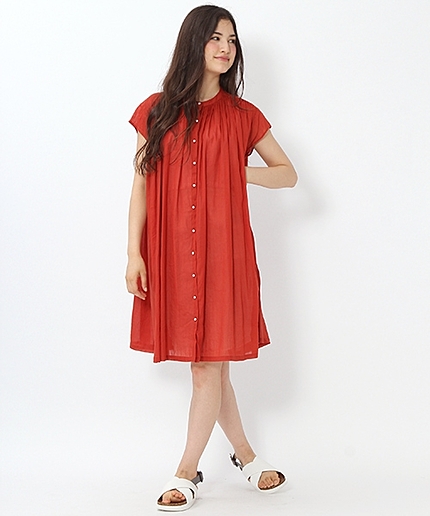 ラミーコットン スタンドギャザーワンピース