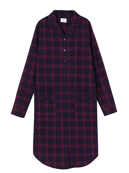 オープンカラーチェックロングシャツ