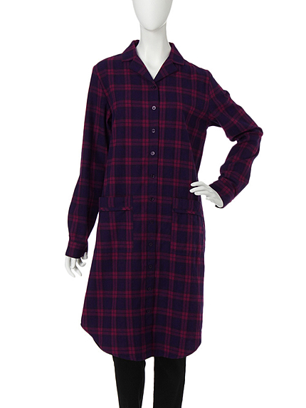 オープンカラーチェックロングシャツ