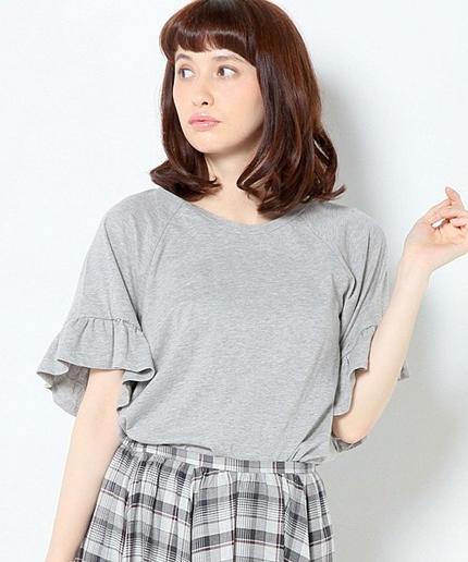 袖フリルTシャツ（ライトグレー）2/AEBC ソデフリルSHORT T11Ⅱ◆