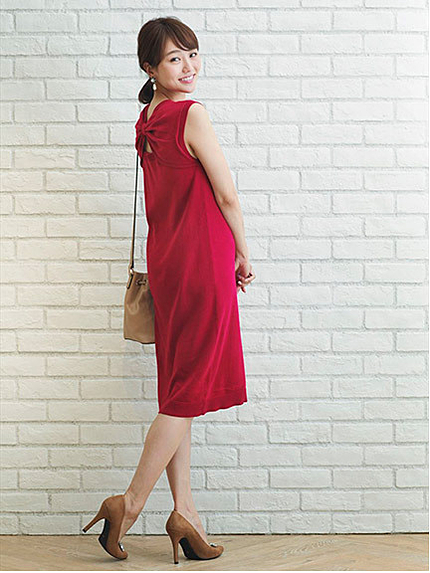 バックリボンIラインニットワンピース