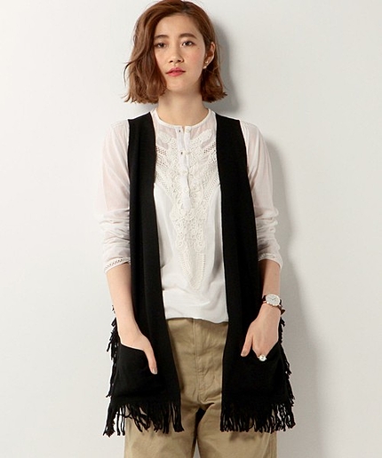 UWMF W フリンジ ニット ベスト