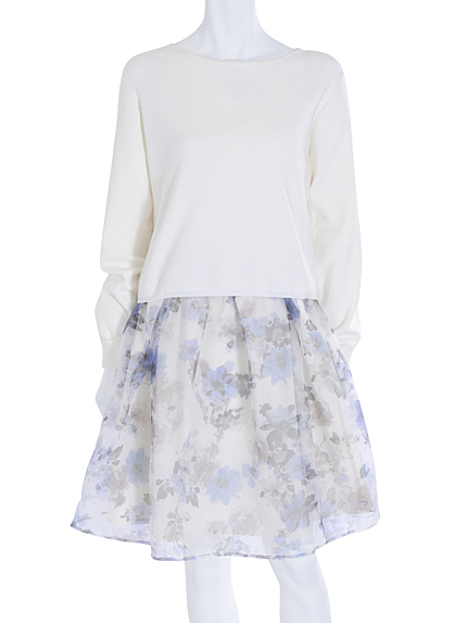 【DUO】 オーガンジーフラワー×ニットワンピース