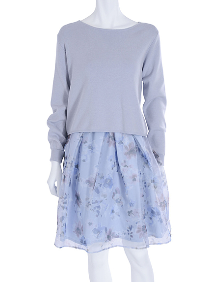 【DUO】 オーガンジーフラワー×ニットワンピース