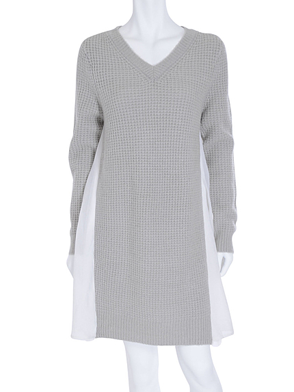 【DUO】 異素材切替 Vネックニットワンピース