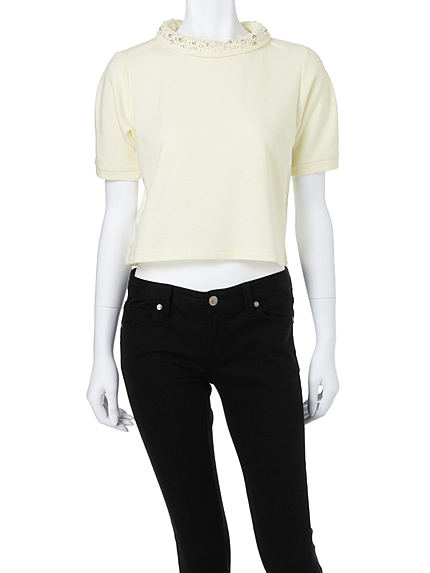 【DUO】 ビジュ付ボトルネックカットソー