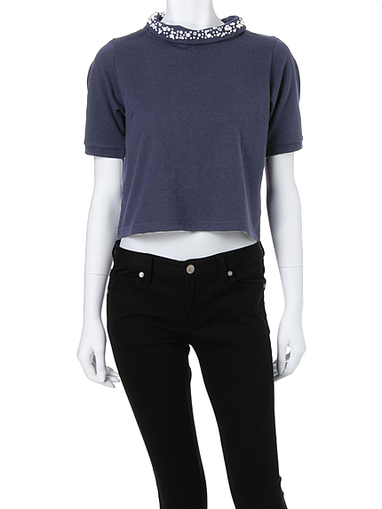 【DUO】 ビジュ付ボトルネックカットソー