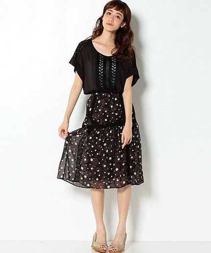 ポリエステルシフォンプリント&レーススカート/AEFC PシフォンPRT &レース SK