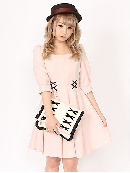 ウエストチビリボンボリュームスリーブOP