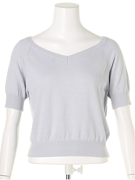 半袖Vネックショートニット