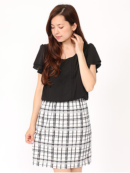 チェックプリントドッキングワンピース