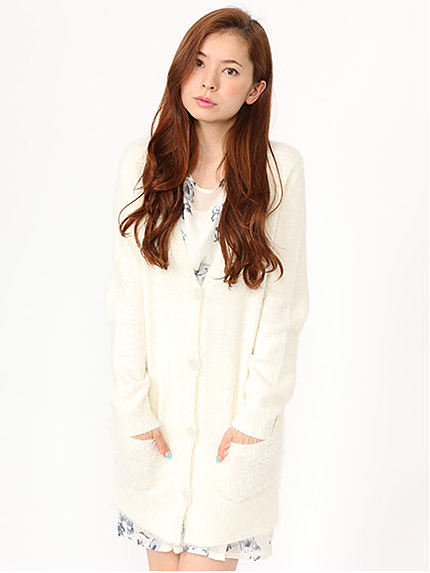 フェザーロングニットカーデ