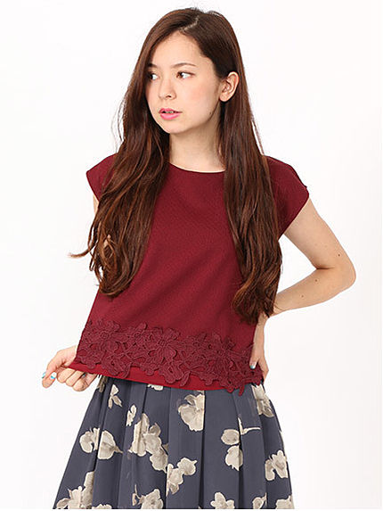 裾レースバックスリットトップス