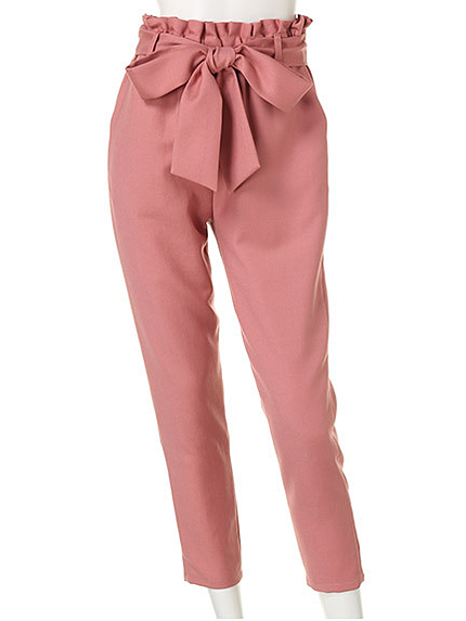 リボンベルト付きクロップドパンツ