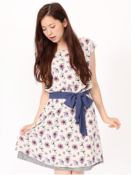 花柄×カットリバーシブルワンピース