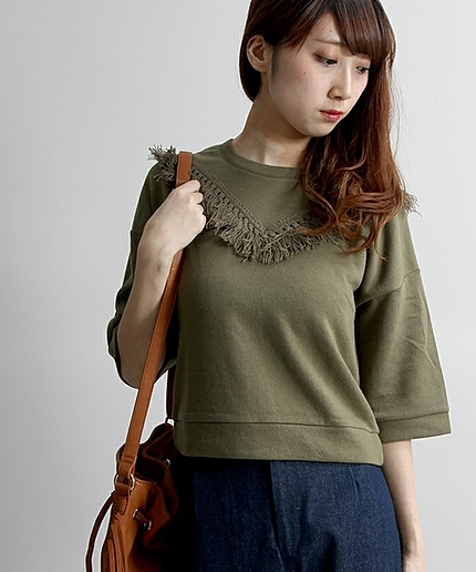 WEGO/フリンジ7分袖スウェット