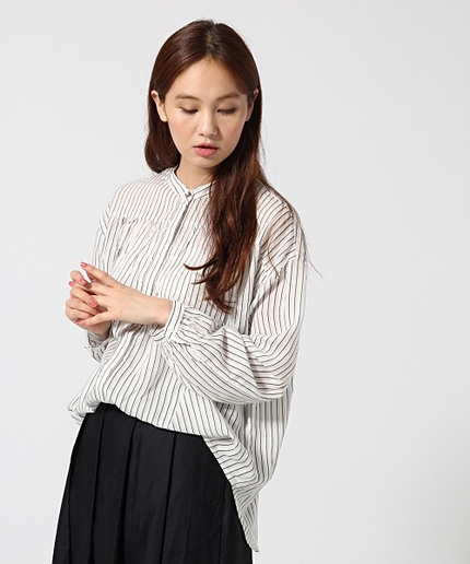 ギャザープリントブラウス長袖