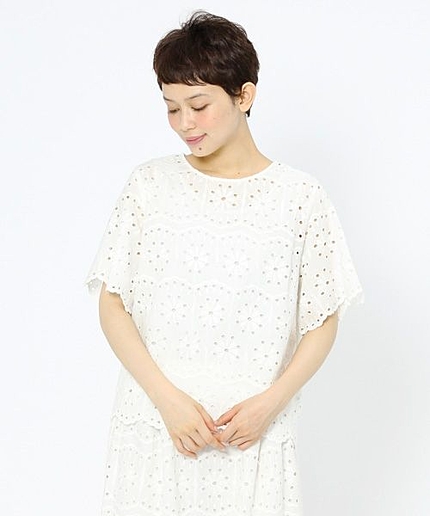 【初秋の新作】総レース刺繍クルーネックブラウス