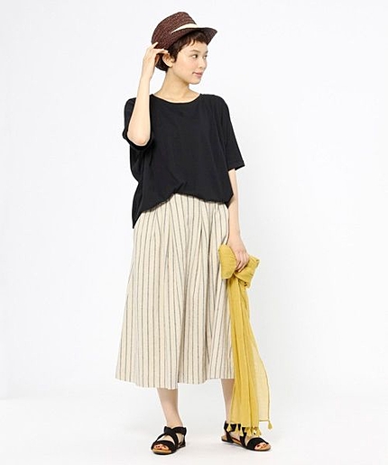 コットンリネン起毛柄ミドルスカート