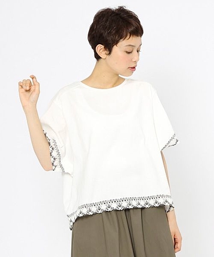 配色レースプルオーバー