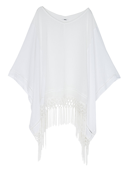【FEMININE】フリンジシフォンポンチョ