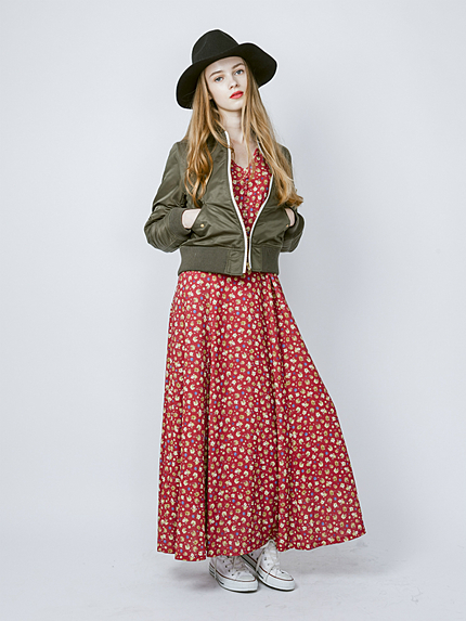 オリジナルレトロフラワー柄マキシワンピース