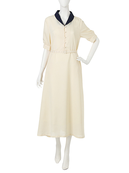 配色ジョーゼットシャツワンピース