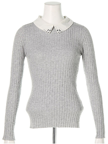 衿付プルオーバーニット