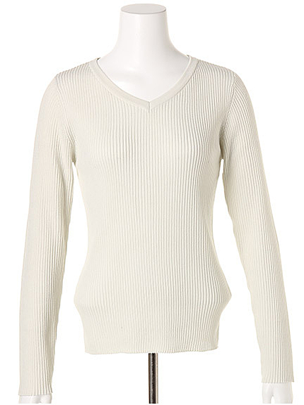 Vネックカラーリブニット