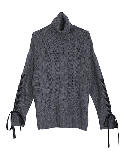 レースアップタートルニット