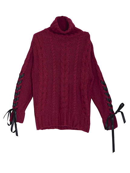 レースアップタートルニット