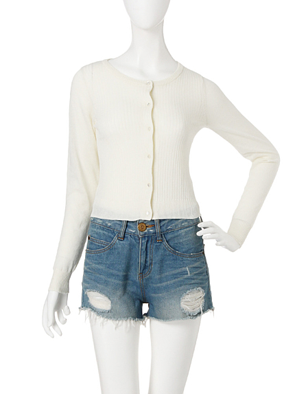 【W】リブ長袖カーディガン