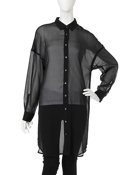 【W】シフォンロングシャツ