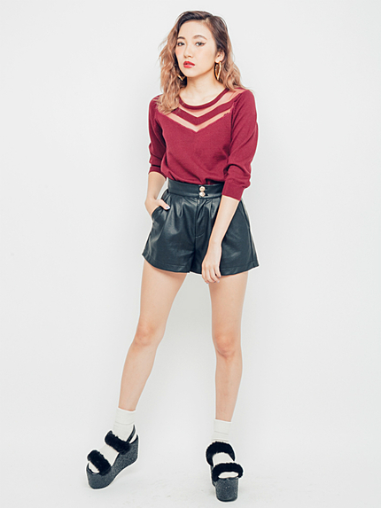 フェイクレザーショートパンツ