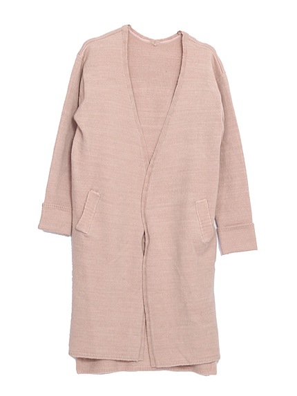 【CASUAL】ノーカラーロングニットカーデ