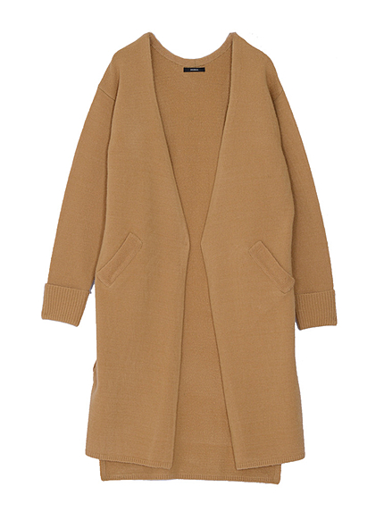 【CASUAL】ノーカラーロングニットカーデ