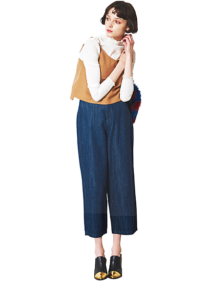 【CASUAL】クロップドワイドデニムパンツ