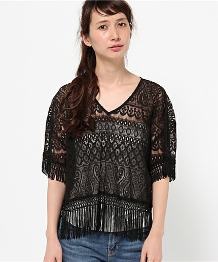 レースフリンジVネックプルオーバー/AEFC LACE ﾌﾘﾝｼﾞ Ｖ　PO