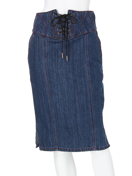 〈セットアップ〉back zipレースアップデニムスカート