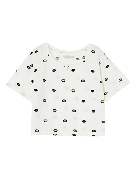 リップ柄ショート丈T