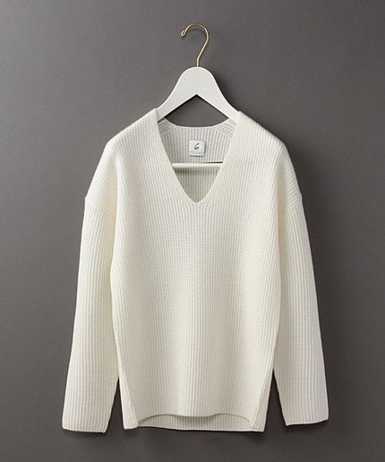 ＜6(ROKU)＞CASHMERE WAFFLE V NECK KNIT/ﾆｯﾄ