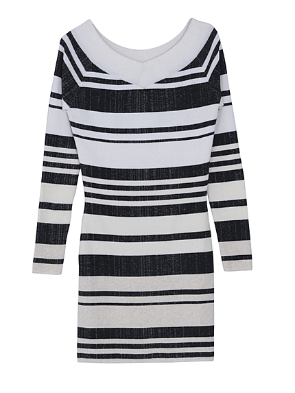 ランダムボーダーオフショルニットワンピース