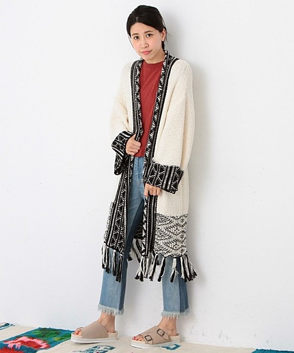 【予約】ネイティブジャカードロングカーディガン/AEBC NATIVE JQ LONG CGN