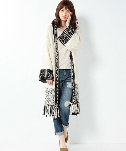 【予約】ネイティブジャカードロングカーディガン/AEBC NATIVE JQ LONG CGN